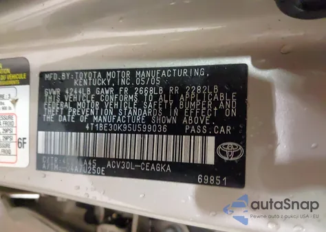 2005 Toyota Camry Xle из США, поврежденный, VIN 4T1BE30K95U599036